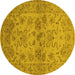 Round Machine Washable Oriental Yellow Industrial Rug, wshurb3170yw