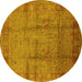 Round Machine Washable Oriental Yellow Industrial Rug, wshurb3171yw