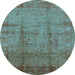 Round Oriental Light Blue Industrial Rug, urb3171lblu