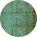 Round Oriental Turquoise Industrial Rug, urb3171turq