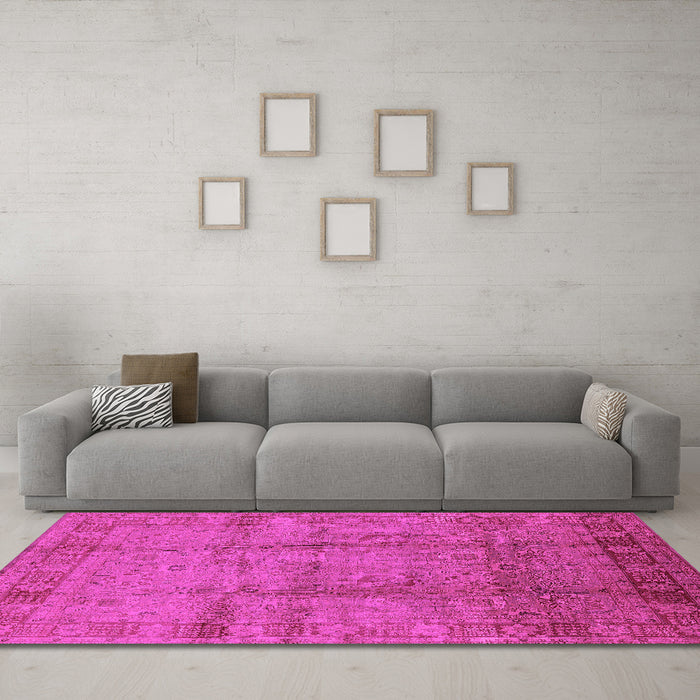 Machine Washable Oriental Pink Industrial Rug in a Living Room, wshurb3171pnk