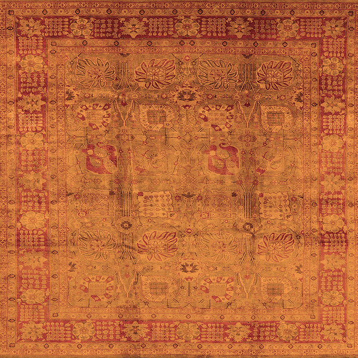 Square Machine Washable Oriental Orange Industrial Area Rugs, wshurb3171org