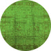 Round Machine Washable Oriental Green Industrial Area Rugs, wshurb3171grn