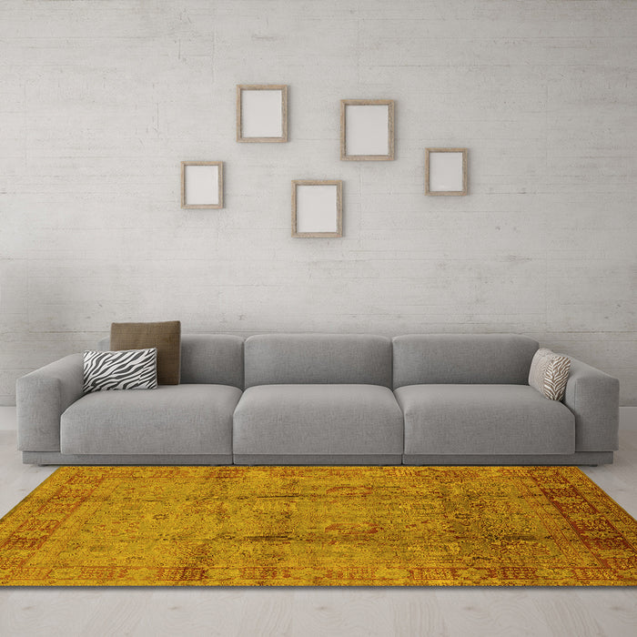 Machine Washable Oriental Yellow Industrial Rug in a Living Room, wshurb3171yw