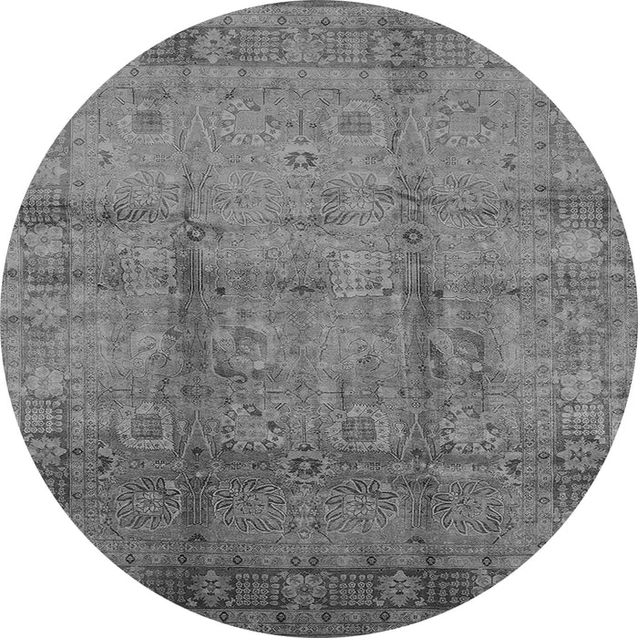 Round Machine Washable Oriental Gray Industrial Rug, wshurb3171gry