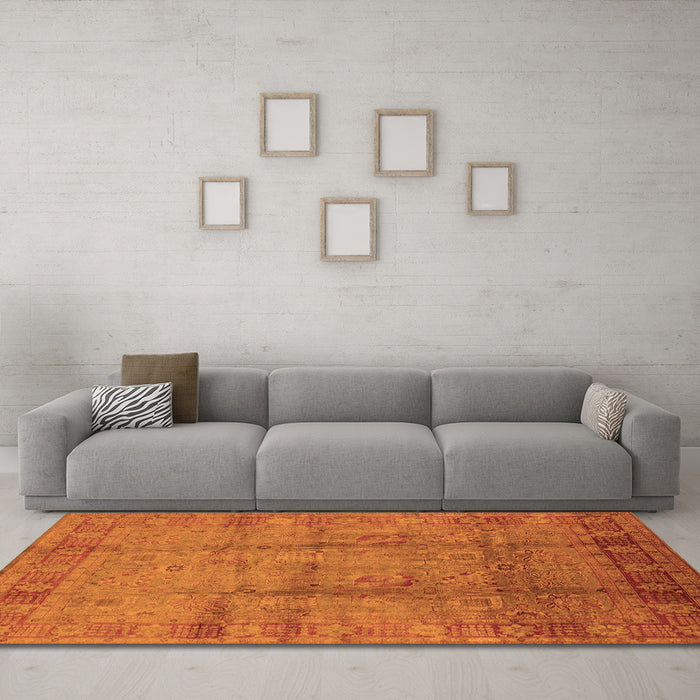 Machine Washable Oriental Orange Industrial Area Rugs in a Living Room, wshurb3171org