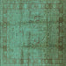 Square Oriental Turquoise Industrial Rug, urb3171turq