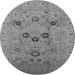 Round Machine Washable Oriental Gray Industrial Rug, wshurb3172gry