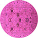 Round Machine Washable Oriental Pink Industrial Rug, wshurb3172pnk