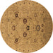 Round Machine Washable Oriental Brown Industrial Rug, wshurb3172brn