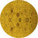 Round Machine Washable Oriental Yellow Industrial Rug, wshurb3172yw