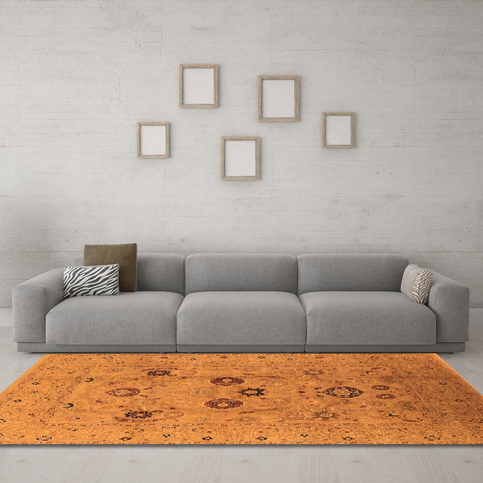 Machine Washable Oriental Orange Industrial Area Rugs in a Living Room, wshurb3172org