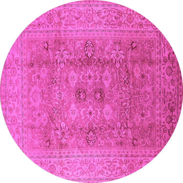 Round Machine Washable Oriental Pink Industrial Rug, wshurb3173pnk