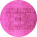 Round Machine Washable Oriental Pink Industrial Rug, wshurb3173pnk