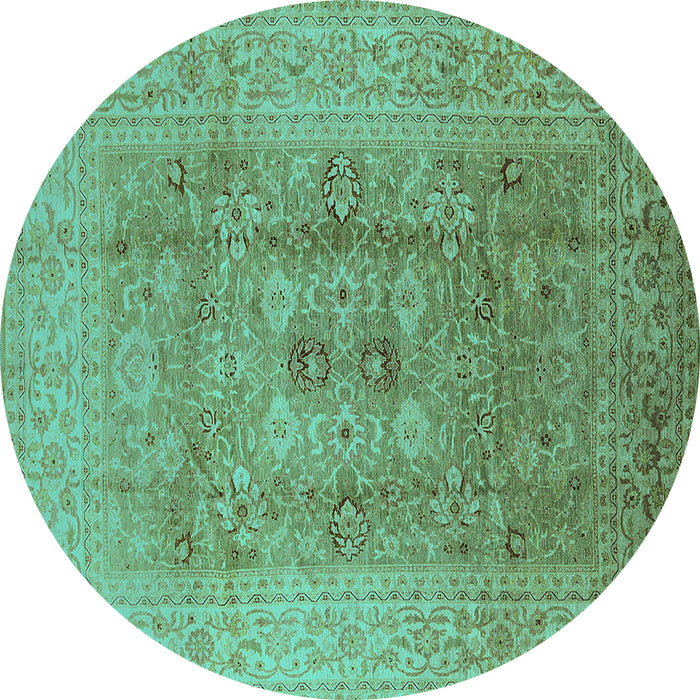 Round Oriental Turquoise Industrial Rug, urb3173turq