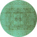 Round Oriental Turquoise Industrial Rug, urb3173turq