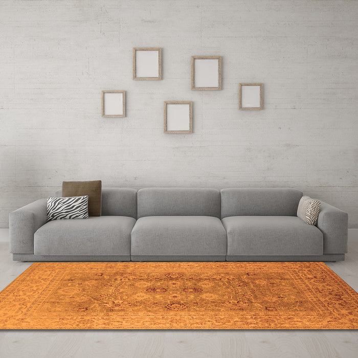 Machine Washable Oriental Orange Industrial Area Rugs in a Living Room, wshurb3173org