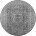 Round Machine Washable Oriental Gray Industrial Rug, wshurb3173gry