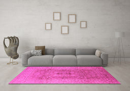 Machine Washable Oriental Pink Industrial Rug in a Living Room, wshurb3173pnk