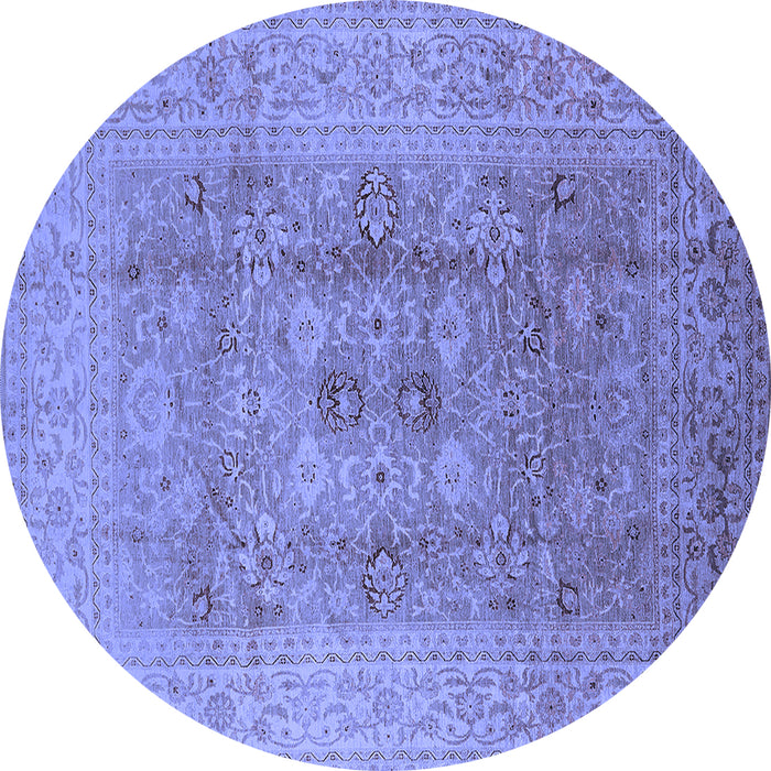 Round Machine Washable Oriental Blue Industrial Rug, wshurb3173blu