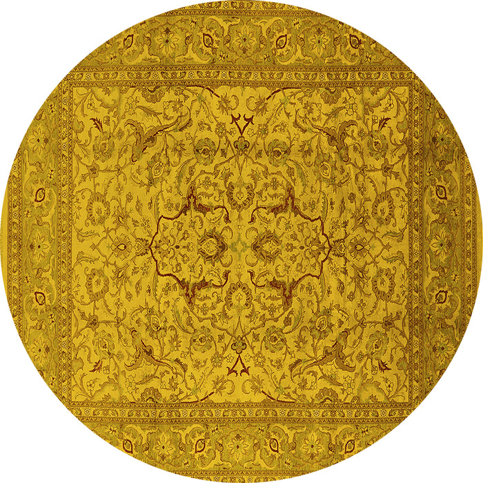 Round Machine Washable Oriental Yellow Industrial Rug, wshurb3174yw