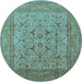 Round Machine Washable Oriental Light Blue Industrial Rug, wshurb3174lblu