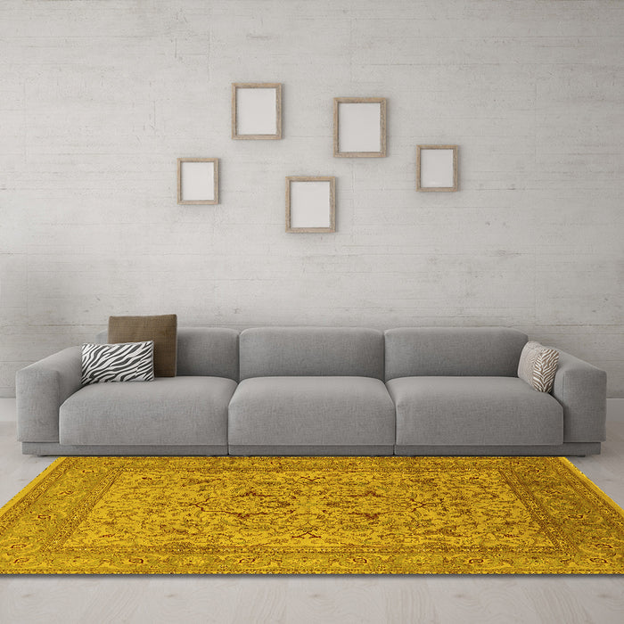 Machine Washable Oriental Yellow Industrial Rug in a Living Room, wshurb3174yw