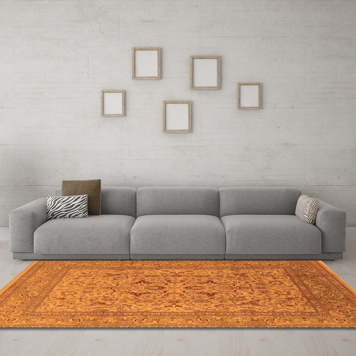 Machine Washable Oriental Orange Industrial Area Rugs in a Living Room, wshurb3174org