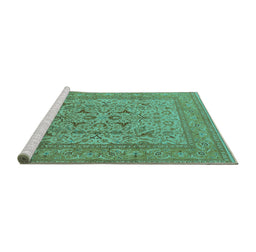 Sideview of Machine Washable Oriental Turquoise Industrial Area Rugs, wshurb3174turq
