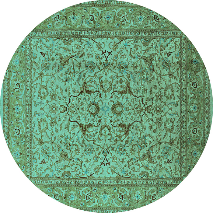 Round Machine Washable Oriental Turquoise Industrial Area Rugs, wshurb3174turq