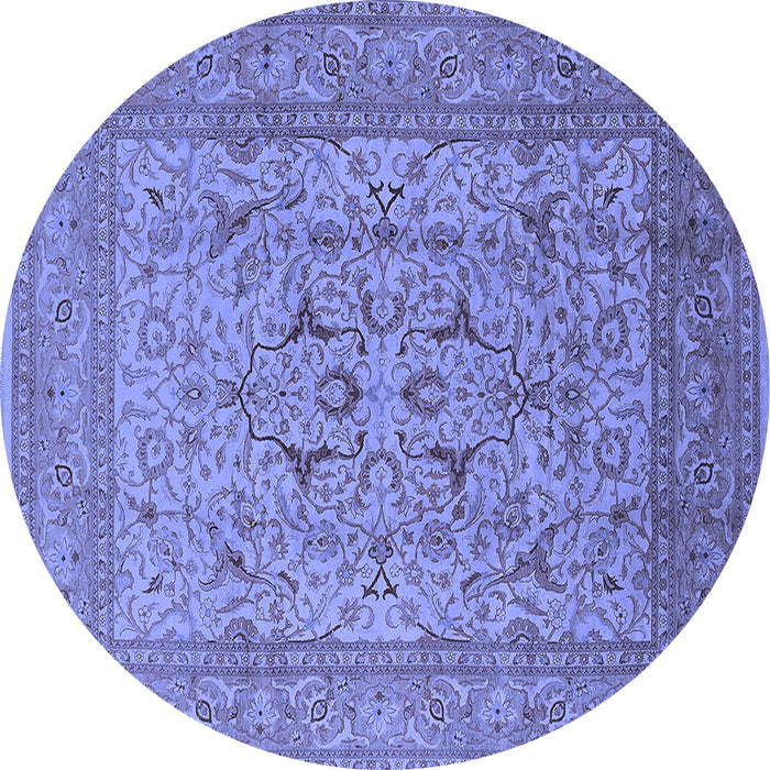 Round Machine Washable Oriental Blue Industrial Rug, wshurb3174blu