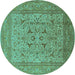 Round Oriental Turquoise Industrial Rug, urb3174turq