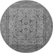 Round Machine Washable Oriental Gray Industrial Rug, wshurb3174gry