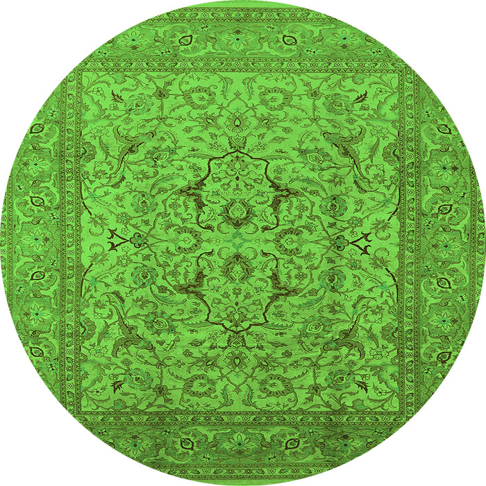 Round Machine Washable Oriental Green Industrial Area Rugs, wshurb3174grn