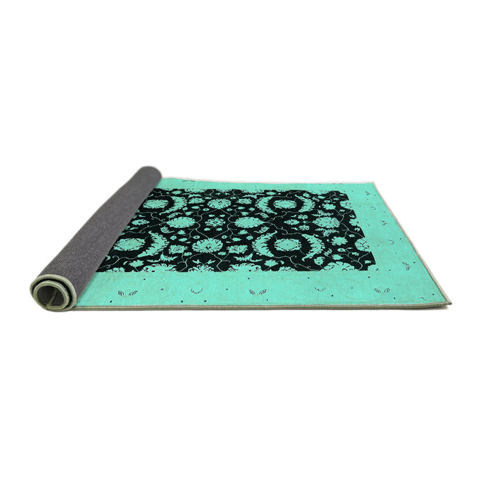 Sideview of Oriental Turquoise Industrial Rug, urb3175turq