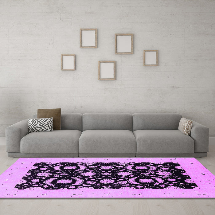 Machine Washable Oriental Purple Industrial Area Rugs in a Living Room, wshurb3175pur
