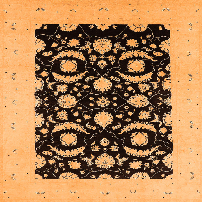 Square Machine Washable Oriental Orange Industrial Area Rugs, wshurb3175org