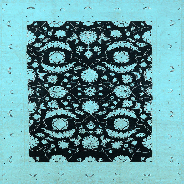 Square Machine Washable Oriental Light Blue Industrial Rug, wshurb3175lblu