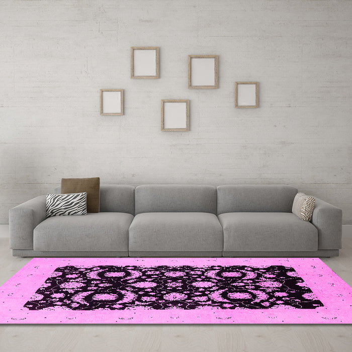 Machine Washable Oriental Pink Industrial Rug in a Living Room, wshurb3175pnk