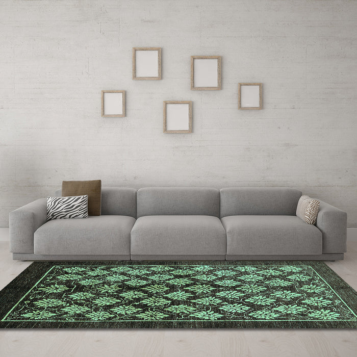 Machine Washable Oriental Turquoise Industrial Area Rugs in a Living Room,, wshurb3176turq