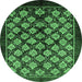 Round Machine Washable Oriental Emerald Green Industrial Area Rugs, wshurb3176emgrn