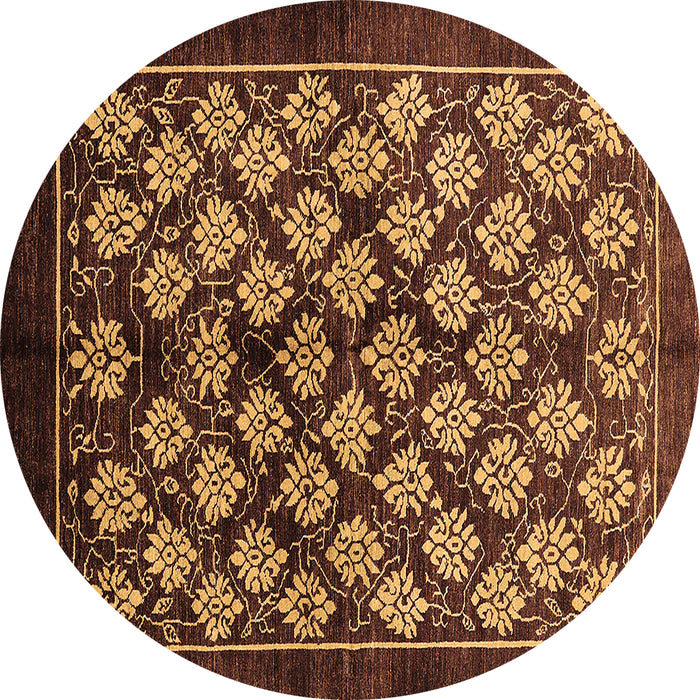 Round Machine Washable Oriental Brown Industrial Rug, wshurb3176brn