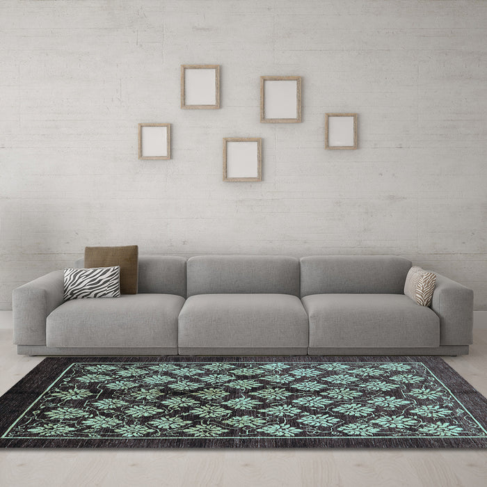 Machine Washable Oriental Light Blue Industrial Rug in a Living Room, wshurb3176lblu