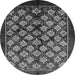 Round Machine Washable Oriental Gray Industrial Rug, wshurb3176gry