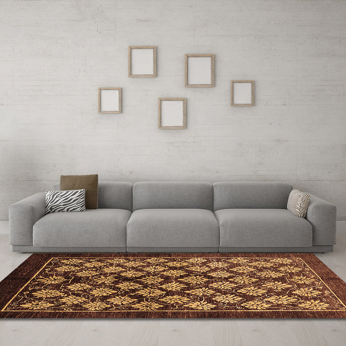 Machine Washable Oriental Brown Industrial Rug in a Living Room,, wshurb3176brn