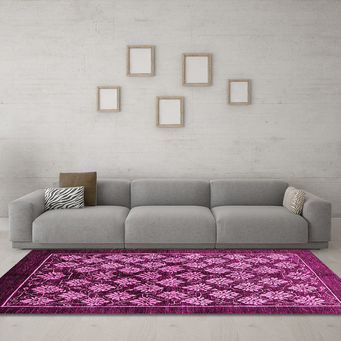 Machine Washable Oriental Pink Industrial Rug in a Living Room, wshurb3176pnk