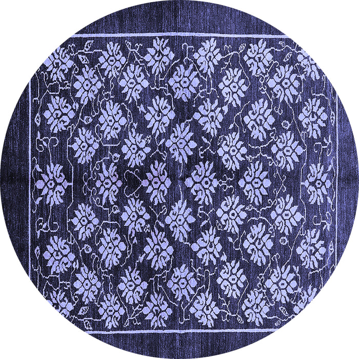 Round Machine Washable Oriental Blue Industrial Rug, wshurb3176blu