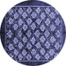 Round Machine Washable Oriental Blue Industrial Rug, wshurb3176blu