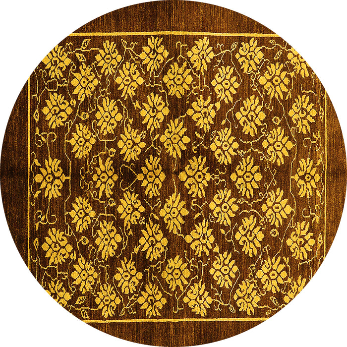 Round Machine Washable Oriental Yellow Industrial Rug, wshurb3176yw