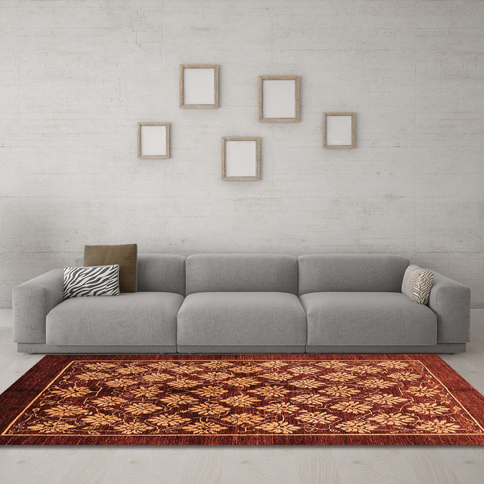 Machine Washable Oriental Orange Industrial Area Rugs in a Living Room, wshurb3176org